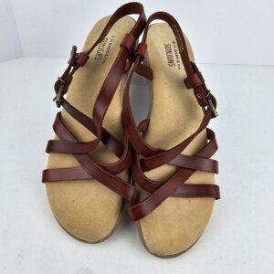 Bass & Co Sunjuns Sandals Womens 10 M Margie Strappy Flats Brown Leather Buckle